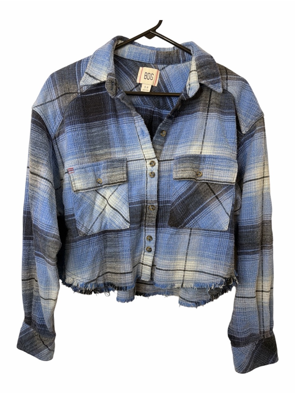 BDG Joey Flannel Shirt Womens Blue Boho Retro 90s Y2K Casual Comfy Streetwear